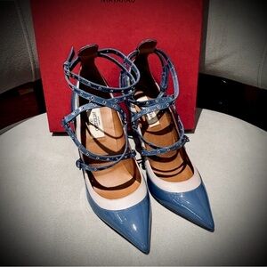 Strappy Valentino Blue and Beige Heels